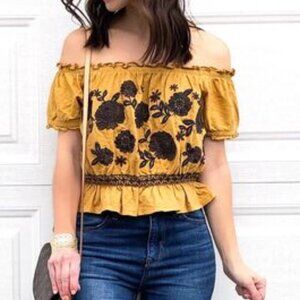 AEO Off the Shoulder Floral Embroidered Top (L)
